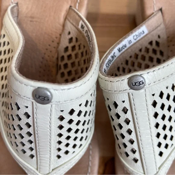 UGG wedge sandals cream tan wedges perfored slip on leather upper rubber sole 5 - Picture 9 of 15